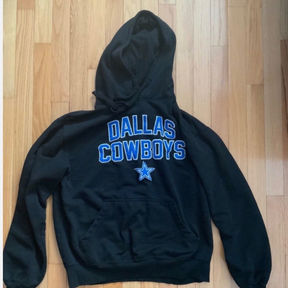 Dallas Cowboys Boy Black Hoodie Size L Blue Embroidered Sweatshirt